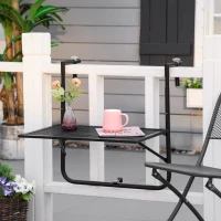 Outsunny Balcony Hanging Table, Metal Wall Mount Desk, Adjustable Folding Balcony Deck Table for Patio and Garden, Black(m-1)