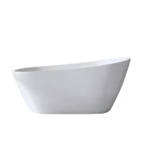 59" Special-Shaped Freestanding Slipper Bathtub with Chrome Overflow, Soaking Tub with Pop-Up Drain, 59" L x 30" W x 27.5" H, White(m-2)