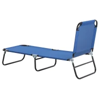 Outsunny Outdoor Folding Lounge Chair, Steel Tanning Chair with Reclining Back, Breathable Mesh for Beach, Yard, Patio, Blue(m-2)