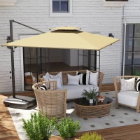 Outsunny Square Cantilever Patio Umbrella, Double Top Patio Hanging Offset Umbrella with Crank & Tilt, 8' x 9', khaki(m-1)