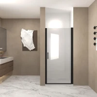 32" Pivot Shower Door with Raised Water-Blocking Strip and Stainless Steel Handle, Space-Saving Panel for Bathroom, 32" L x 0.5" W x 72" H, Matte Black(m-1)