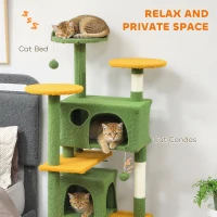 PawHut 54" Cat Tree, Multi-Level Cat Tower with Scratching Posts, Cat Condos, Bed, Platforms, Ramp, Toy Ball, Green(m-5)