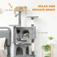 PawHut 54" Cat Tree, Multi-Level Cat Tower with Scratching Posts, Cat Condos, Bed, Platforms, Ramp, Toy Ball, Light Grey(m-5)