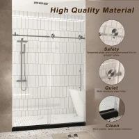 Frameless Shower Door with Anti-Shatter Safety Film and Bottom Water-Blocking Strip, Panel for Bathroom, 60" L x 0.5" W x 76" H, Brushed Nickel(m-4)