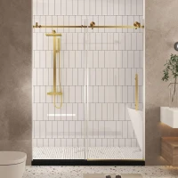 Frameless Shower Door with Anti-Shatter Safety Film and Bottom Water-Blocking Strip, Panel for Bathroom, 60" L x 0.5" W x 76" H, Brushed Gold(m-1)