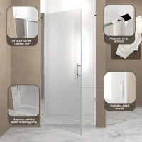 Pivot Shower Door with Safety Film and Tempered Glass, Bathroom Door with Stainless Steel Handle, 32" L x 0.5" W x 72" H, Brushed Nickel(m-5)