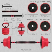 Soozier 88lbs 4-in-1 Adjustable Weight Dumbbell Set, Barbell, Kettlebell, Push Up Stand, Red(m-3)