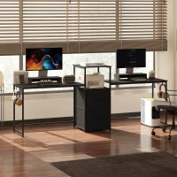 HOMCOM 96 Inch Gaming Desk, Dual Computer Desk for 2 Person with Power Outlets and Monitor Stands, Black(m-8)