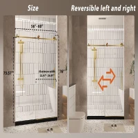 Frameless Shower Door with Anti-Shatter Safety Film and Bottom Water-Blocking Strip, Panel for Bathroom, 60" L x 0.5" W x 76" H, Brushed Gold(m-3)