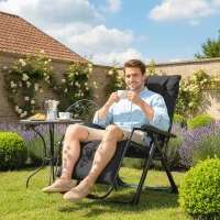 Outsunny Folding Garden Chair, Reclining Zero Gravity Chair, Sun Lounger with Cushion and Headrest, Black(m-9)