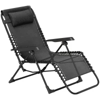 Outsunny Folding Zero Gravity Chair, 5-Position Adjustable Outdoor Lounge Chair Recliner with Headrest, Black(m-2)