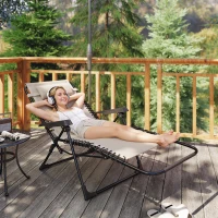 Outsunny Folding Zero Gravity Chair, 5-Position Adjustable Outdoor Lounge Chair Recliner with Headrest, Beige(m-1)