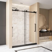 Frameless Shower Door with Anti-Shatter Safety Film and Bottom Water-Blocking Strip, Panel for Bathroom, 60" L x 0.5" W x 76" H, Matt Black(m-8)