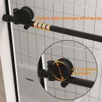 Frameless Sliding Shower Door with Explosion-Proof Film and Smooth Stainless Steel Rollers, Panel for Bathroom, 60" L x 0.5" W x 76" H, Matte Black(m-5)