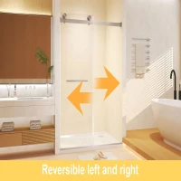 Frameless Double Sliding Shower Door with Silent Rollers, Bathroom Door with Square Tube Track, 60" L x 0.5" W x 74" H, Brushed Nickel(m-10)