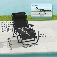 Outsunny Folding Zero Gravity Chair, 5-Position Adjustable Outdoor Lounge Chair Recliner with Headrest, Black(m-3)