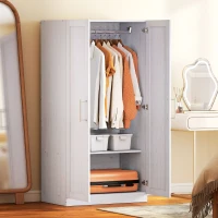 HOMCOM Wardrobe Cabinet with 2 Doors and Hanging Rod, Modern Armoire Wardrobe Closet for Bedroom, White Wood Effect(m-8)