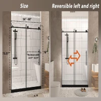 Frameless Sliding Shower Door with Explosion-Proof Film and Smooth Stainless Steel Rollers, Panel for Bathroom, 60" L x 0.5" W x 76" H, Matte Black(m-3)