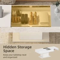 HOMCOM Extendable Coffee Table with LED Lights, Modern High Gloss Center Table with Hidden Storage for Living Room, White(m-5)