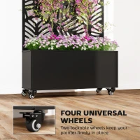 Outsunny Metal Planter Box with Trellis, Raised Garden Bed with Monstera Leaf Cut-Out Privacy Screen and Wheels(m-6)