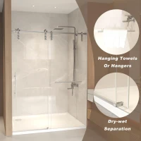 Sliding Shower Door with Waterproof Seals and Tempered Glass, Bathroom Door with Towel Bar Handle, 54" L x 0.5" W x 76" H, Brushed Nickel(m-4)
