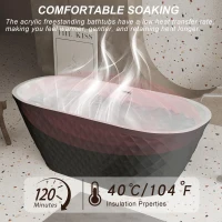 67" Freestanding Acrylic Bathtub with Spacious Oval Shape and Anti-Bacterial High-Gloss Finish, Tub for Bathroom, 67" L x 31.5" W x 23" H, Black(m-5)