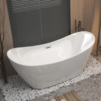 59" Freestanding Acrylic Tub with Adjustable Leveling Feet, Bathtub with Pop‑Up Drain & Chrome Overflow, 59" L x 29.5" W x 26" H, Gloss White(m-12)
