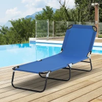 Outsunny Outdoor Folding Lounge Chair, Steel Tanning Chair with Reclining Back, Breathable Mesh for Beach, Yard, Patio, Blue(m-8)