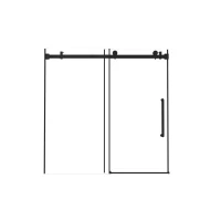 Frameless Sliding Shower Door with Smooth Quiet Stainless Steel Rollers & Round Tracks, Panel for Bathroom, 60" L x 0.5" W x 60" H, Matt Black(m-2)