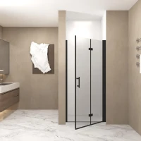30" Bi-Fold Shower Door with Safety Film and Tempered Glass, Bathroom Door with Stainless Steel Handle, 30" L x 0.5" W x 72" H, Matte Black(m-13)