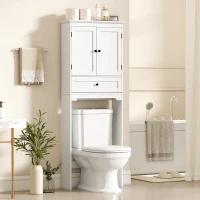 HOMCOM Over The Toilet Storage, Modern Bathroom Cabinet Over Toilet with Drawer, Cabinet and Adjustable Shelf, White(m-8)