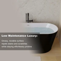 59" Acrylic Freestanding Soaking Bathtub with Double-Wall Insulation, Ergonomic Deep Tub for Heat Retention, 59" L x 29.5" W x 23" H, Black+White(m-5)