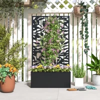 Outsunny Raised Garden Bed with Trellis, Outdoor Privacy Screen with Planter Box, 24" x 9.1" x 44.5", Black(m-9)