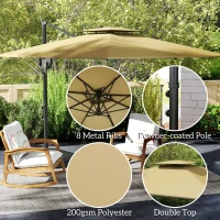 Outsunny Square Cantilever Patio Umbrella, Double Top Patio Hanging Offset Umbrella with Crank & Tilt, 8' x 9', khaki(m-6)