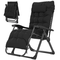 Outsunny Folding Garden Chair, Reclining Zero Gravity Chair, Sun Lounger with Cushion and Headrest, Black(m-2)