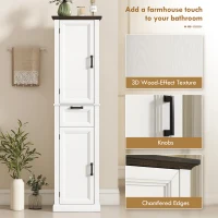 HOMCOM 65" Tall Bathroom Storage Cabinet, Freestanding Farmhouse Slim Bathroom Cabinet with 2 Doors, Shelves and Drawer, White(m-5)