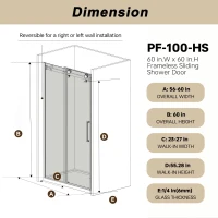 Frameless Sliding Shower Door with Smooth Quiet Stainless Steel Rollers & Round Tracks, Panel for Bathroom, 60" L x 0.5" W x 60" H, Matt Black(m-3)