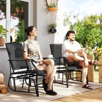 Outsunny Double Patio Glider Chair with Glass Top Center Table, Outdoor Glider Loveseat with High Back,  All Weather Breathable Mesh Fabric for Garden, Backyard, Deck, Black(m-8)