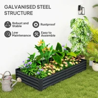 Outsunny 6 x 3 x 1ft Galvanized Raised Garden Bed, Reinforced Outdoor Planter Box with Open Bottom, Dark Grey(m-5)