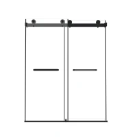 Frameless Double Sliding Shower Door with Silent Rollers, Bathroom Door with Square Tube Track, 60" L x 0.5" W x 74" H, Matte Black(m-2)