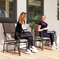 Outsunny Double Patio Glider Chair with Glass Top Center Table, Outdoor Glider Loveseat with High Back,  All Weather Breathable Mesh Fabric for Garden, Backyard, Deck, Brown(m-1)