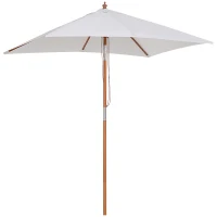 Outsunny 6.6x5ft  Fir Wooden Patio Umbrella Square Market Parasol Tilt Mechanism 6 Ribs Garden Sunshade, Cream White(m-11)