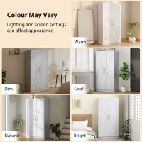 HOMCOM Wardrobe Cabinet with 2 Barn Doors and Hanging Rod, Farmhouse Armoire Wardrobe Closet for Bedroom, White Wood Effect(m-9)