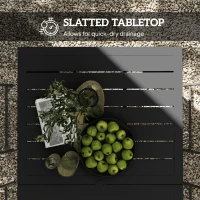 Outsunny 59" Outdoor Patio Table with Umbrella Hole, Outdoor Dining Table with Slatted Tabletop for Backyard Garden, Black(m-6)