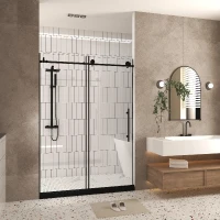 Frameless Sliding Shower Door with Explosion-Proof Film and Smooth Stainless Steel Rollers, Panel for Bathroom, 60" L x 0.5" W x 76" H, Matte Black(m-10)