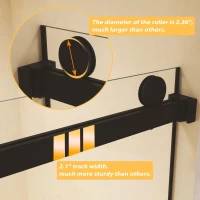 Frameless Double Sliding Shower Door with Silent Rollers, Bathroom Door with Square Tube Track, 60" L x 0.5" W x 74" H, Matte Black(m-10)