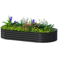 Outsunny 6' x 3' x 1' Large Outdoor Planter Box, Galvanized Raised Garden Bed with Metal Plant Stake, Black(m-2)