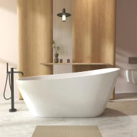 67" Special-Shaped Freestanding Slipper Bathtub with Chrome Overflow, Soaking Tub with Pop-Up Drain, 67" L x 31" W x 29" H, White(m-13)