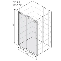 Frameless Shower Door with Stainless Steel Hardware, Support Bar, Bathroom Door with Waterproof Seals, 60" L x 0.5" W x 76" H, Brushed Nickel(m-3)