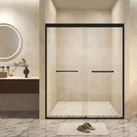 Double Sliding Shower Door with Explosion-Proof Safety Film and Stainless Steel Handle, Panel for Bathroom, 48" L x 0.5" W x 72" H, Matt Black(m-1)
